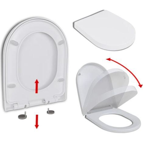 Abattant de toilette à fermeture douce avec design à dégagement rapide, carré blanc, compatible avec toutes les cuvettes de toilettes standard