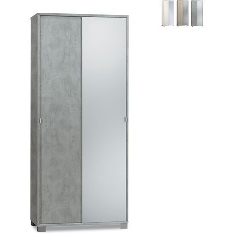 Armoire polyvalente à deux portes coulissantes avec miroir Beton Cemento 82x41x h190 cm