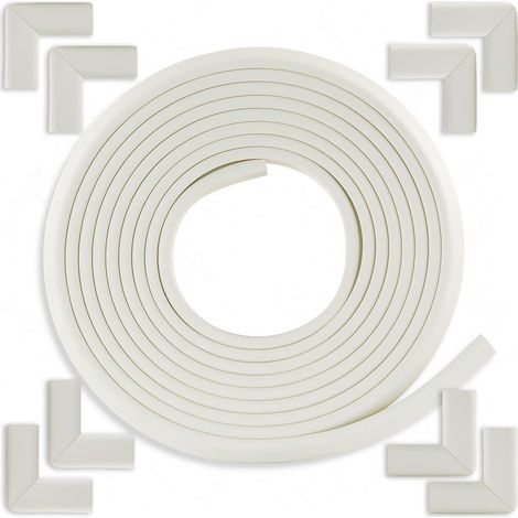 Bordure adhésive anti-collision pour table, en éponge, pour usage domestique - profilé en L renforcé de 2 mètres - blanc + coin anti-collision (8 pièces) (veuillez noter que la couleur est blanche). (1/5)