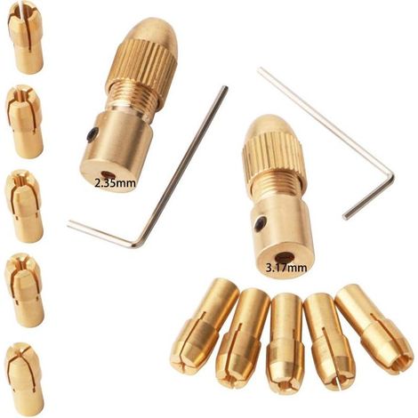 Lot de 14 0.5-3mm Petit Collet de Foret électrique, Petite Perceuse électrique Bit Collet Drill Chuck Set Avec clé Allen 3.17mm/2.35mm, y Compris 0,5 mm/1 mm/1,5 mm/2,5 mm/mm/3.2 mm (1/5)