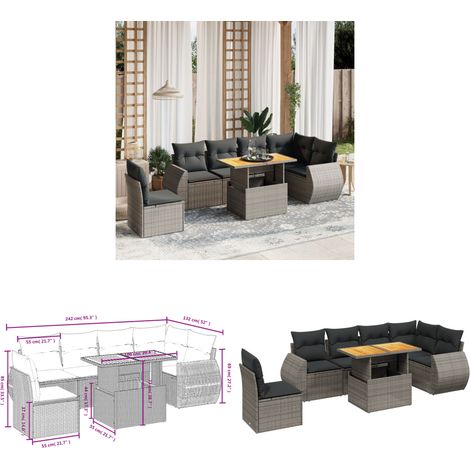 Salon de jardin avec coussins 7 pcs gris résine tressée - Ensemble Salon De Jardin - Meuble Extérieur - Résine Tressée - Rotin Synthétique - Table Extensible - Home & Living (1/3)