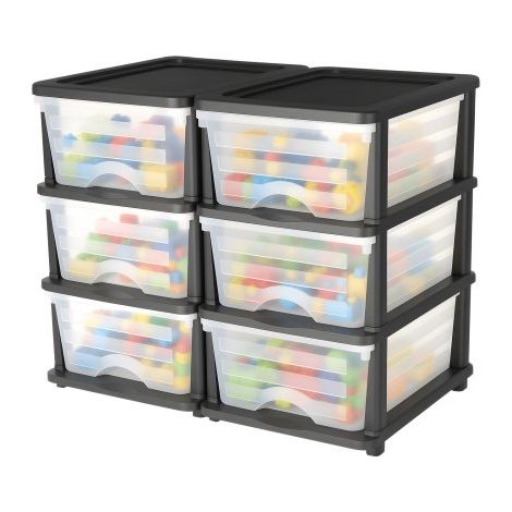 Cajonera de Almacenaje de Plástico, Unidad de Almacenamiento con 3 Cajones Transparentes, Torre de Ordenación para Suministros y Documentos de Oficina, Salas de Manualidades, Aulas, 2 Unidades (1/5)