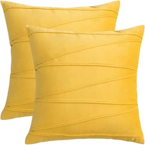 2 Pieces Velvet Pillowcases Striped Solid Decorative Modern Rectangle Soft Durable Comfortable for Bed Sofa Car Living Room Garden Lemon Yellow (1/4)