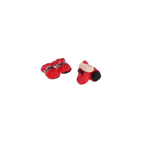 Ensemble de 4 paires de chaussures, bottes et chaussettes antidérapantes pour chien, en coton doux rembourré, rouges, n° 4 (1/5)