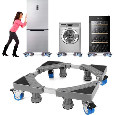 Waschmaschinen-Kühlschrank-Basis, verstellbar von 41,5 cm bis 65 cm, Wäscheständer, Trockner-Basis mit 4 Rädern und 8 Fuß, Geräuschreduzierung, stoßfester Wäschetrockner-Effekt