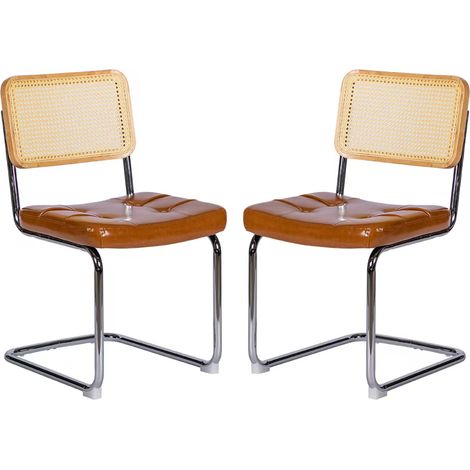 Ensemble de 4 chaises de salle à manger, fauteuils en simili cuir avec pieds chromés, design moderne style Mid-Century Breuer, chaises rembourrées pour cuisine, salon et bureau. (1/5)