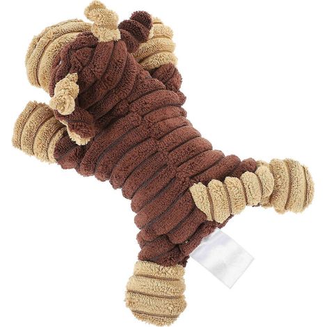 Jouet en peluche marron pour chien, idéal pour le nettoyage des dents : lot de 2 jouets couineurs en forme de vache. (1/4)
