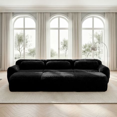 Sofa aus Plüsch in Schwarz, modular und rahmenlos, 2-4 Sitzer, sofort einsatzbereit