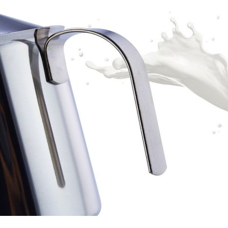Mousseur à lait manuel 400 ml avec filtre double couche, en acier inoxydable, chauffant et facile à nettoyer, et muni d'une poignée. (1/5)