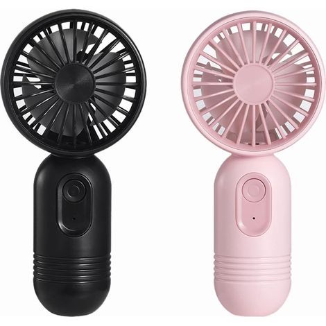 Lot de 2 mini ventilateurs portables, ventilateurs de poche mignons, légers et compacts, alimentés par piles, avec 3 vitesses et rechargeables par USB.-AquaForge (1/4)