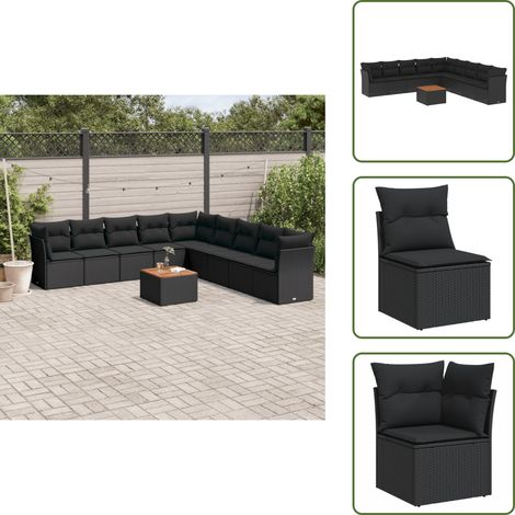 10-tlg. Garten-Sofagarnitur mit Kissen Schwarz Poly Rattan - Gartenmöbel Set - PE-Rattan Möbel - Outdoor Sofa - Esstisch - Lounge Set (1/5)