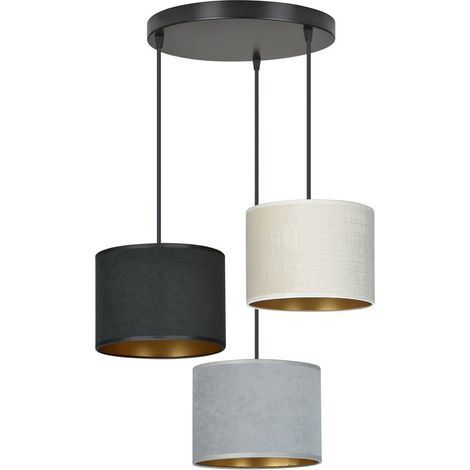 Lampada a Sospensione Hilde, Acciaio verniciato a polvere, Tessuto, Nero, Grigio, Bianco, 40x100x50 cm