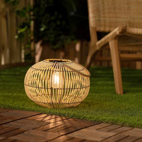 Lampe extérieur solaire LED à suspendre ou à poser Lilou rotin naturel Ø 31.5cm (1/5)