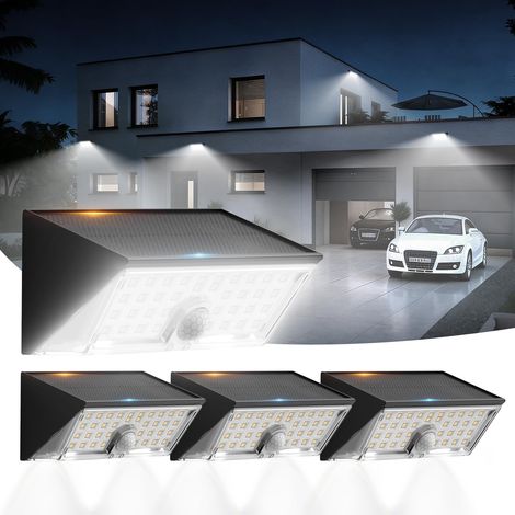 Lampe Solaire Extérieur Detecteur de Mouvement, Double Fonction Applique LED Murale Solaire Exterieur 4 Modes IP65 Projecteur Solaire Blanc Froid pour Jardin Garage Lot De 4 (1/5)