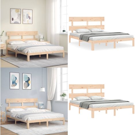 Cadre de lit sans matelas 160x200 cm bois massif de pin - Cadre De Lit - Lit Double - Lit En Bois - Lit Massif - Meubles Chambre - Home & Living (1/5)