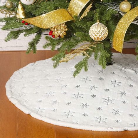 Arbre De Noël - Jupe Pour Arbre De Noël En Fourrure Synthétique - 30 Pouces - Motif Flocons De Neige Argentés - Pour Arbres De 90 À 150 Cm (1/5)