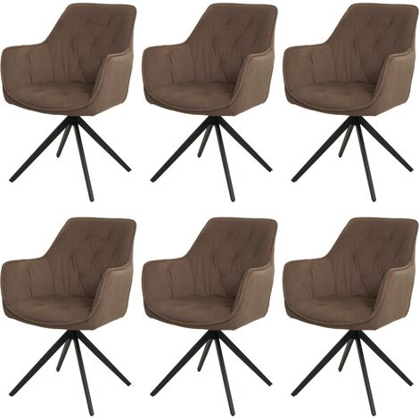Lot de 6 chaises de salle à manger HWC-L80, chaise de cuisine rembourrée chaise avec accoudoirs, pivotante, métal tissu/texti (1/5)