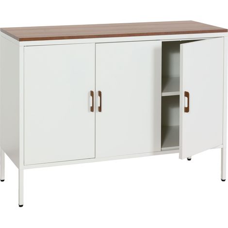 Kommode HHG-930, Sideboard Schrank Anrichte, 3 Türen Metall 90x120x40cm, Melamin beschichtet weiß (1/5)