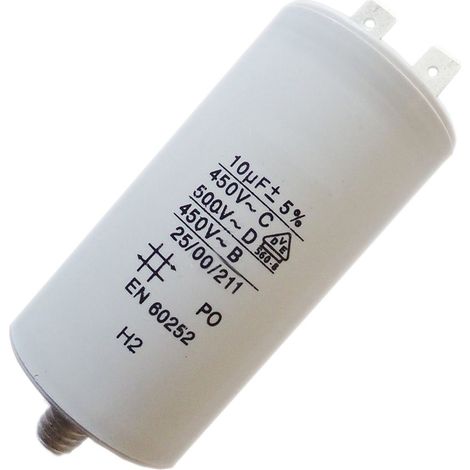 Ersatzteil - Kondensator 10mF 450V -  - ELECTROLUX, BLUESKY, ARISTON HOTPOINT, FAR, BOSCH, ROBLIN, VEDETTE, FAURE, LG, KITCHENAID, ZANUSSI, BAUCKNECHT, HAIER, RADIOLA, LADEN, PROLINE, WHIRLPOOL, BLOMB