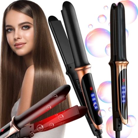 Potente plancha de pelo, cerámica, ionización, alisado + pantalla LCD (1/5)