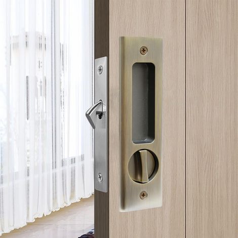 Verrou de porte coulissante avec bouton tournant pour porte intérieure en bois, 160 mm, poignée de porte encastrée invisible (1/5)