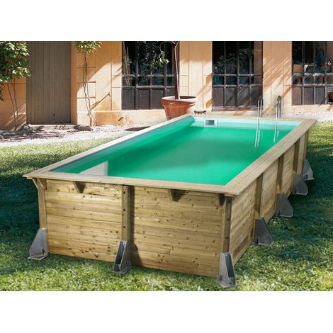 Ubbink – Piscine bois hors sol 350x505 cm – H126 cm – Structure bois traité – Installation hors-sol, semi-enterrée ou enterrée