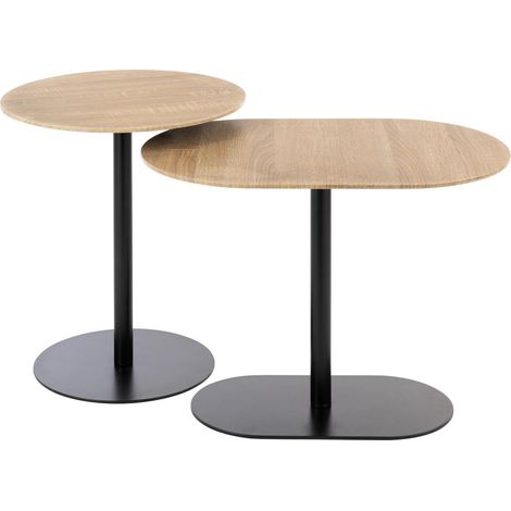 Lot de 2 Tables d'Appoint "Fay" 55cm Noir & Naturel (1/5)