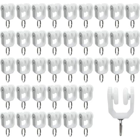 40 pièces Rouleaux de Rail de Rideau Rail Extérieur Crochet de Rideau Rail Glisseur Rail,Rideau Poulie à Rideaux en Acier Inoxydable(Blanc) (1/5)