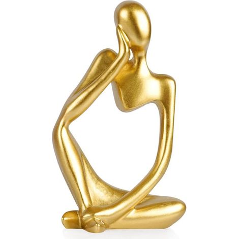 Sculpture abstraite en résine de grès, style Penseur, décoration de bureau ou d'étagère (petite pièce dorée à gauche).