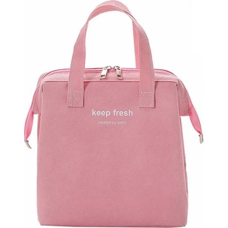 Sac à lunch isotherme uni Oxford imperméable fermeture métallique portable pique-nique rose (1/5)