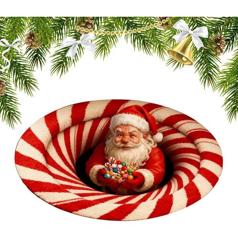 Paillasson De Noël Antidérapant Rond  Tapis De Sol Rond 3D Avec Père Noël Pour Salon Entrée Bureau Dortoir Appartement Ferme Décorations de Fête d'Hiver en (1/5)