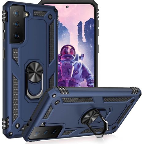 Hülle für Samsung Galaxy S21, marineblau, einfarbige Rückseite mit Ring (1/5)