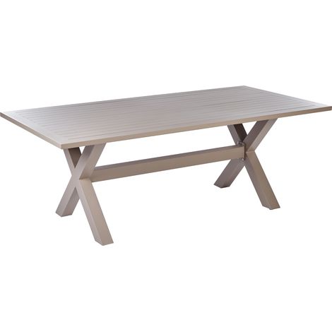 Mesa de comedor de jardín moderna de aluminio tablero de láminas para todo clima beige Cascais