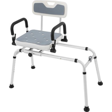 Chaise de douche coulissante avec siège pivotant – Banc de transfert de baignoire pour personnes âgées, handicapées et handicapées, siège rotatif à 360°, hauteur réglable de 35,6 à 48,3 cm (1/5)