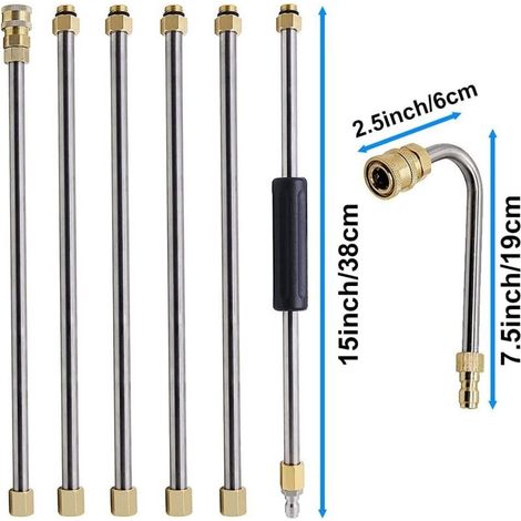 6-teiliges Verlängerungsrohr-Set für 4000PSI Hochdruckreiniger, 1/4 Zoll, 8 Fuß, Schnellanschluss-Ersatzrohr mit 5 Düsenaufsätzen (0, 15, 25, 40, 65°) (1/4)