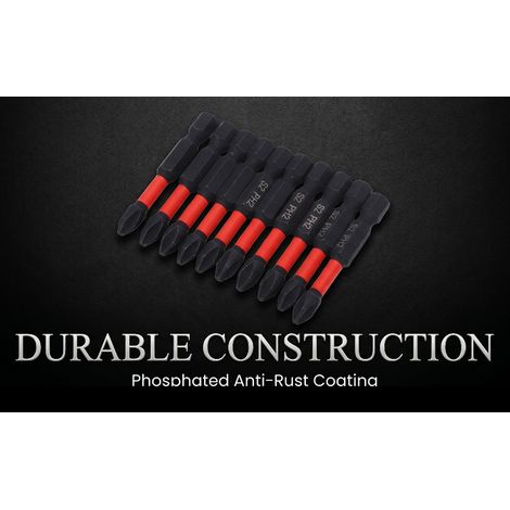 Set di 10 punte per cacciavite PH in acciaio legato S2, ad alta durezza, gambo esagonale, punte a impatto fosfatate, resistenti alla corrosione, per trapano elettrico e avvitatore, 50 mm. (1/5)