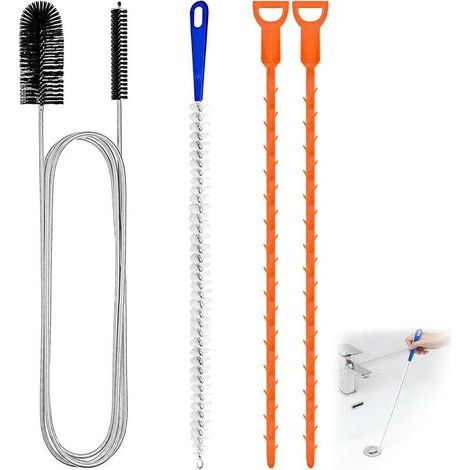 4 Piece Drain Cleaning Kit, Sink Unblocker Tool for Clogs, Flexible Cleaning Brush & Pipe Cleaning Brush, Ideal for Kitchen & Bathroom (1/5)
