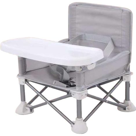Chaise haute pliable, compacte et portable pour tout-petits, rehausseur pour bébés/enfants, idéale pour la table à manger et le camping (gris) (1/5)