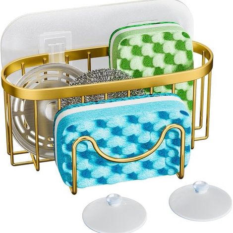 Organizador multifuncional colgante en forma de M para esponjas y cepillos de lavabo - Plateado (1/5)