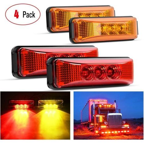 Feux de gabarit latéraux avant et arrière à 3 LED de 3,9 pouces pour remorque de camion, feux de gabarit étanches à montage en surface (rouge, orange)