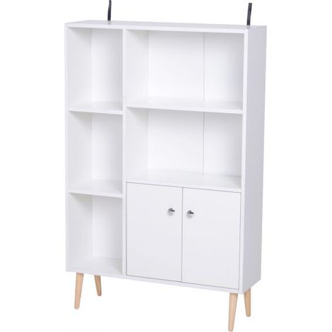 EASYCOMFORT Mobiletto Libreria con Piedini in Legno di Pino Bianco 80x23.5x123cm