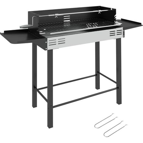 Barbecue charbon de bois BBQ avec grille de gril à 3 niveaux et étagères latérales pliables, 118 x 32 x 90 cm, noir (1/5)