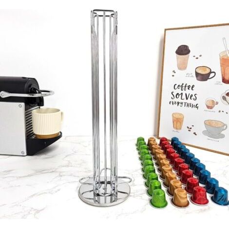 BUNTHAUS (Argent)Porte capsules de café, distributeur de capsules rotatif, grande capacité pouvant contenir 40 capsules, fabriqué en métal robuste, fil chromé, durable et facile à nettoyer (1/5)