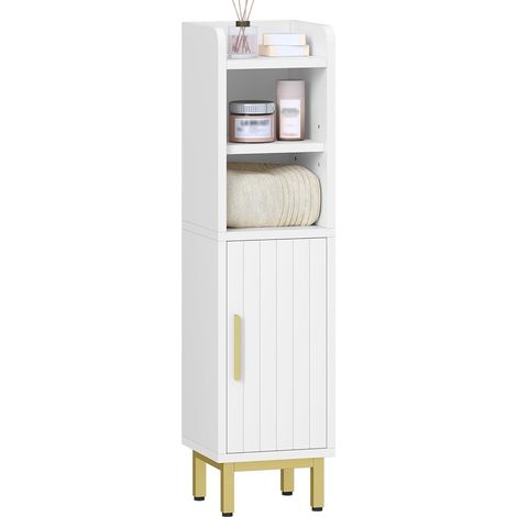 Meuble Salle de Bain, Meuble de Rangement Salle de Bain, Conception de Rangement Vertical, Étagères Réglables, 20 x 20 x 83 cm, Blanc (1/5)