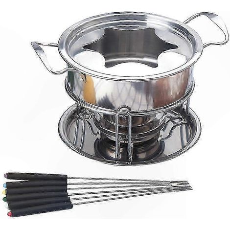 Service à fondue gourmet idéal pour les amateurs de fromage - Collection 10 pièces en acier inoxydable avec support, caquelon et accessoires (1/2)