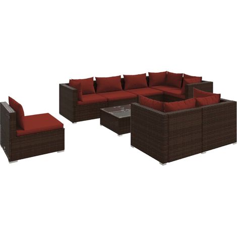 Set muebles de jardín 9 piezas y cojines ratán sintético marrón vidaXL (1/5)