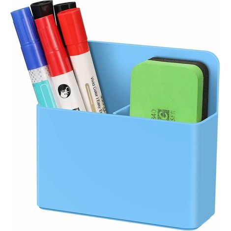 Porte Marqueur Magnétique, Boîte de Rangement Magnétique Support de Crayon pour Tableau Blanc, Fournitures Scolaires, Réfrigérateur, Bureau, Casier et Surface Magnétique, Bleu (1/5)