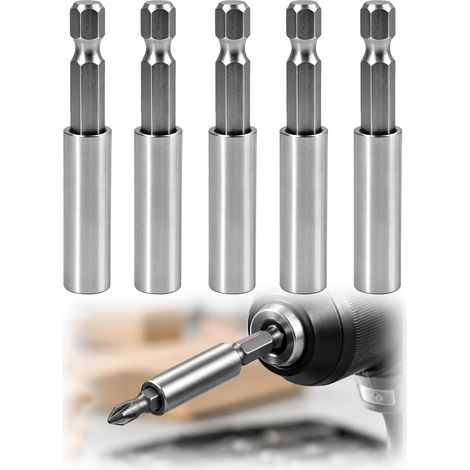 5 Pièces Porte-Embouts Magnétiques 1/4" (60 mm), Rallonges Aimantées en Acier Inoxydable, Compatible Perceuses, Rallonge Embout à Changement Rapide pour Tournevis et Perceuse (1/5)