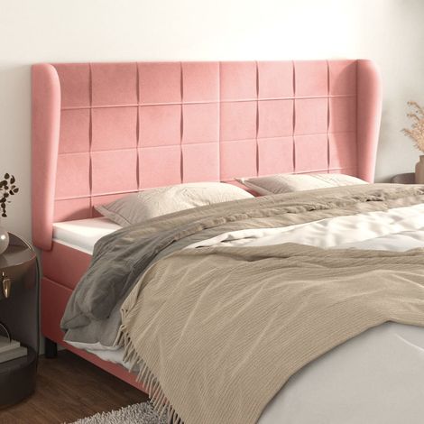 Tête de lit avec oreilles Style Classique Armoire de lit - Rose 203x23x118/128 cm Velours BV694369 - BonneVie (1/5)