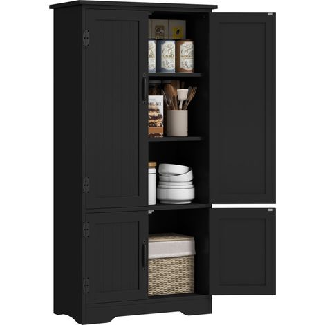 Buffet de cuisine armoire de cuisine contemporaine multi-rangements 2 placards 3 étagères 60 x 30 x 123 cm noir (1/5)